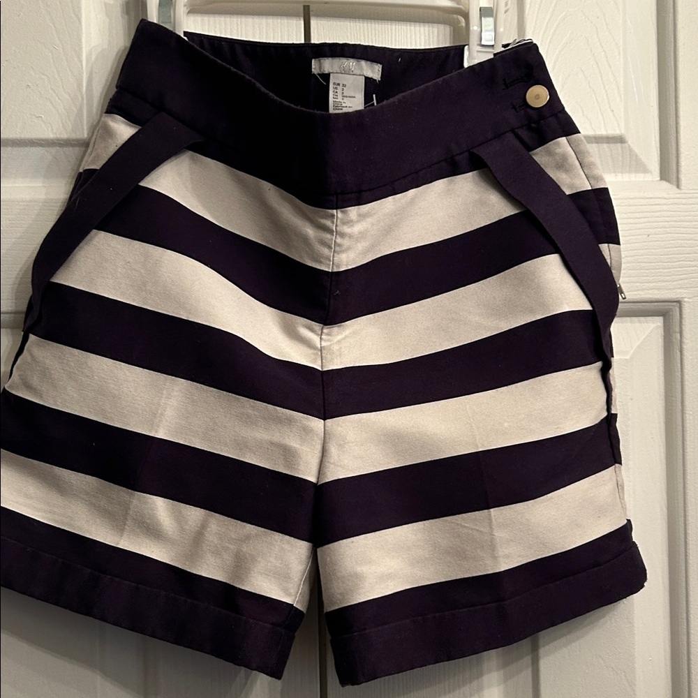 H&M Navy and White Striped High-Rise Shorts